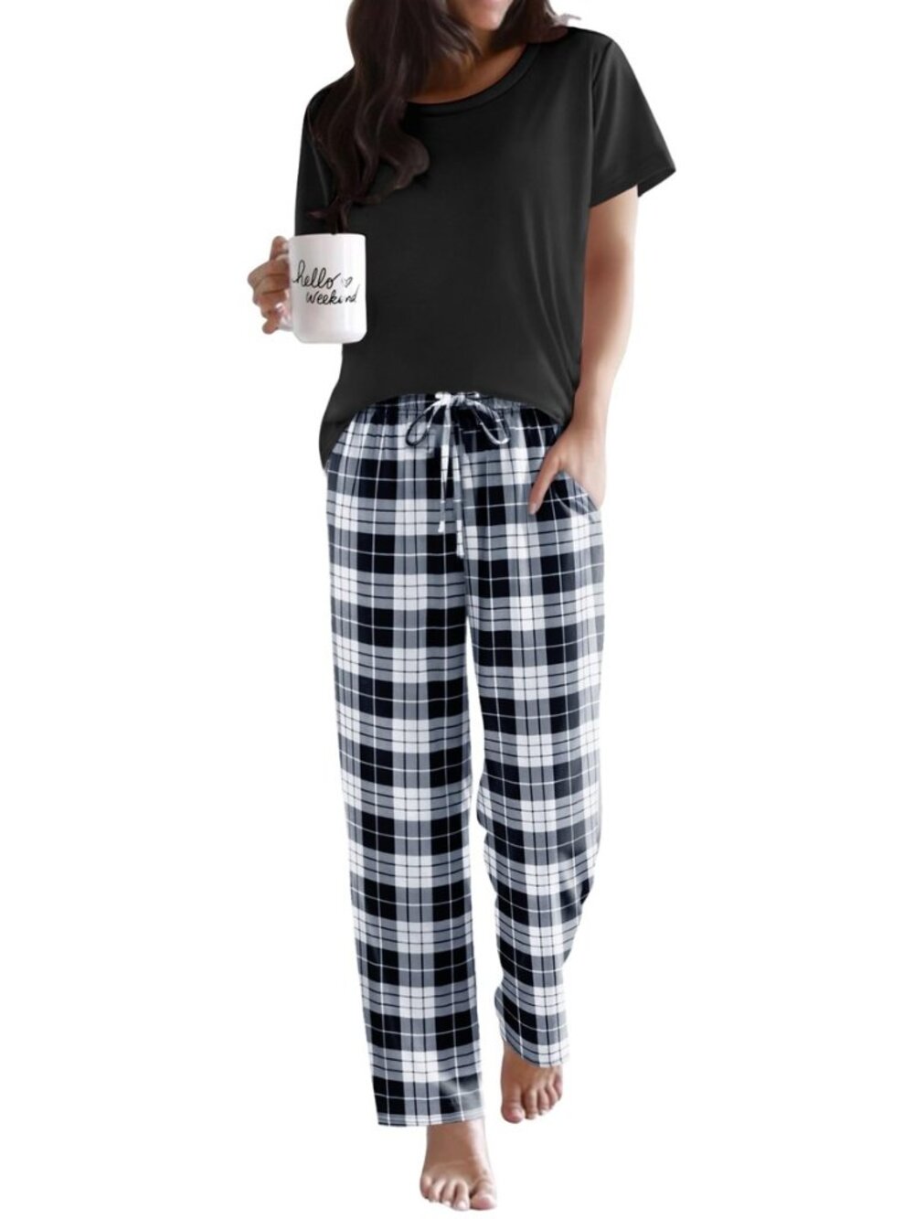 Womens Pajamas Sets Round Neck Pjs Loose Lounge Sets Sleepwear